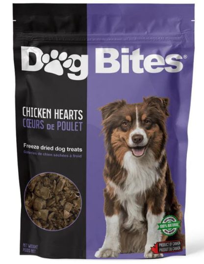 Coeurs de poulet lyophilisés Dog Bites, fait entièrement de la volaille canadienne et américaine, aucun additif et agents de conservation, Produit Canadien, excellente gâterie pour chien et chiot, même pour les chats.